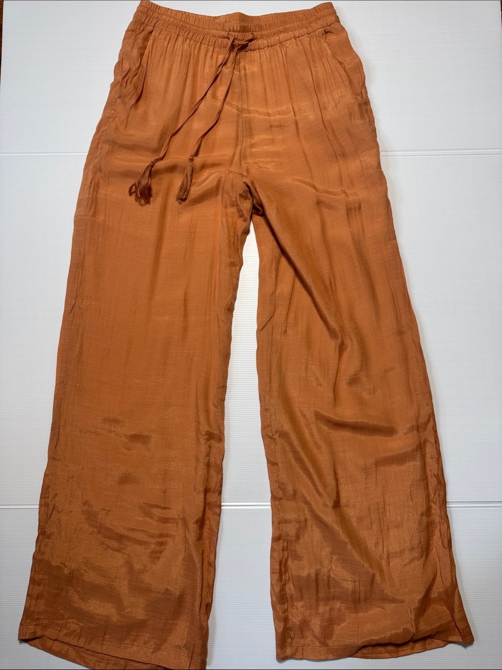 MONDAY Tahiti Pants Wide-Leg Drawstring Clay Rust Orange High Rise Swimwear M